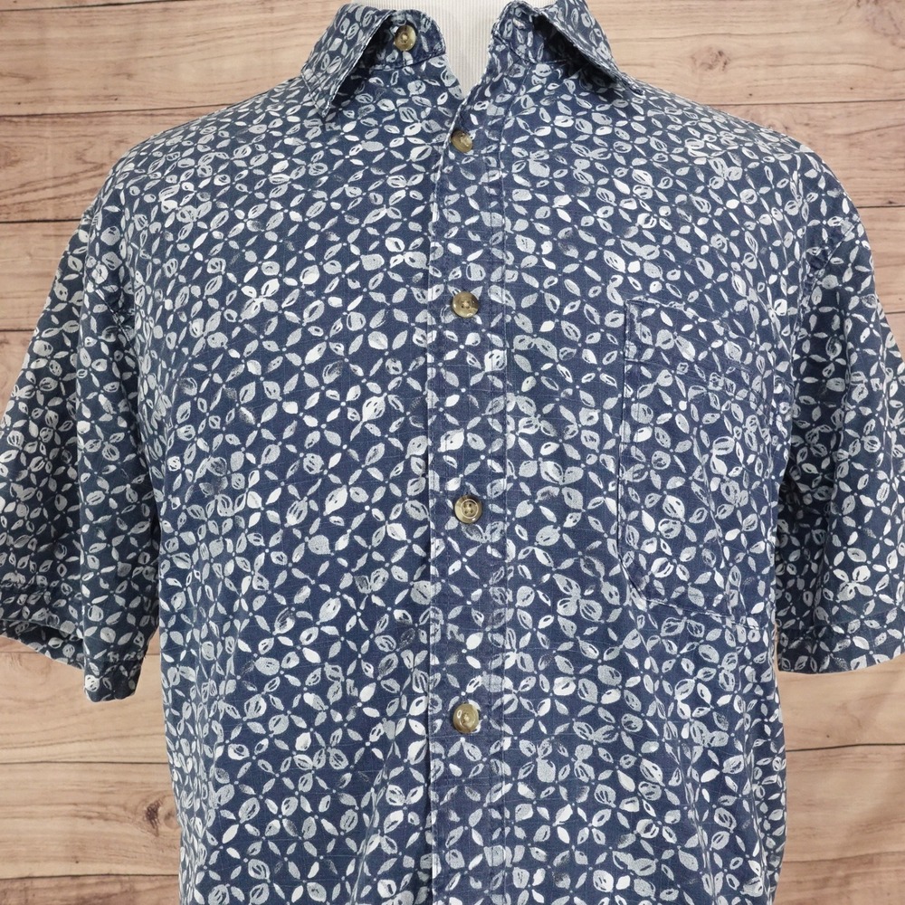 Croft & Barrow Button Down Shirt Mens XL Blue Good Short Sleeve Geometric Cotton